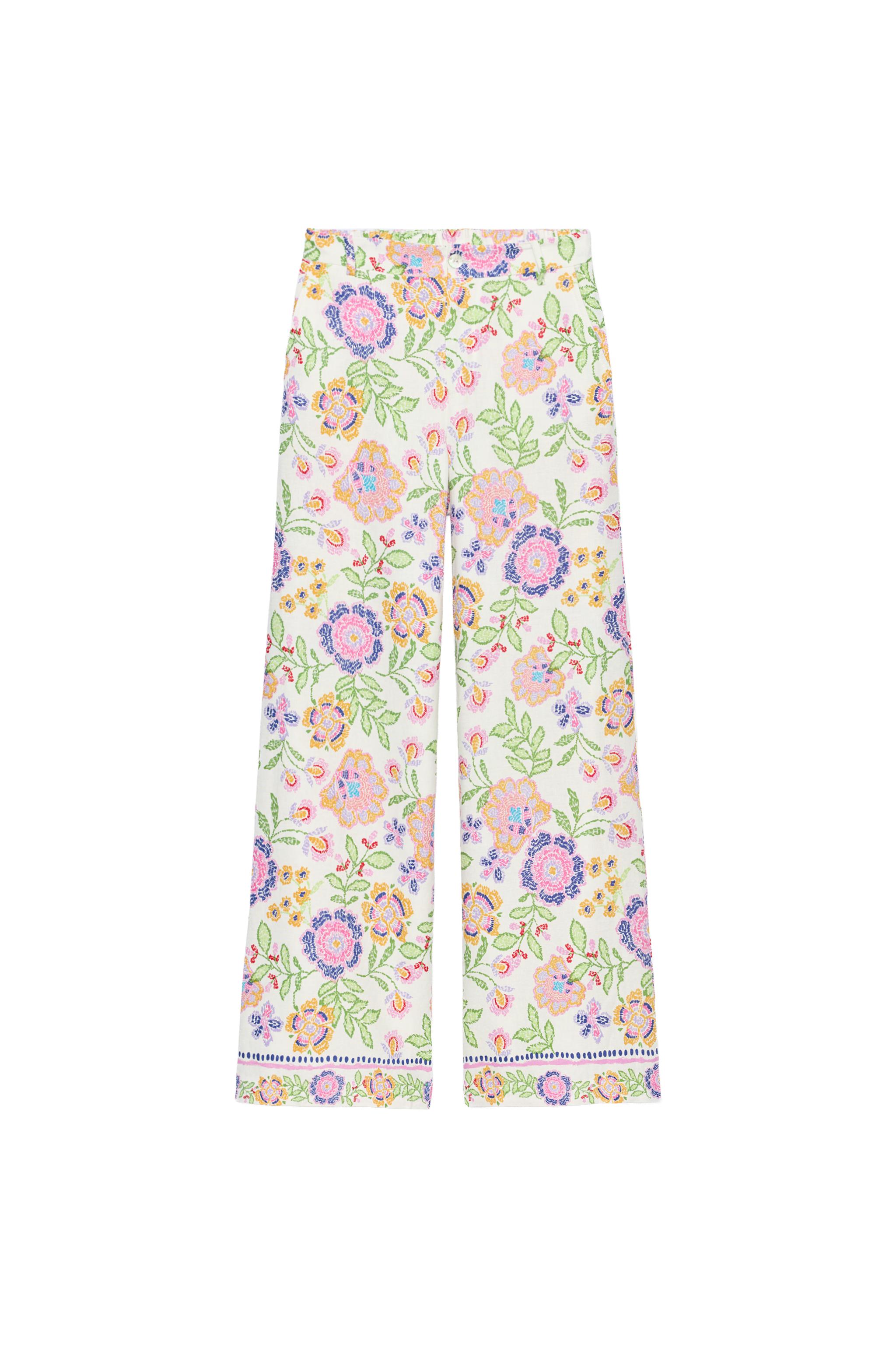 FLORAL PRINT LINEN PANTS